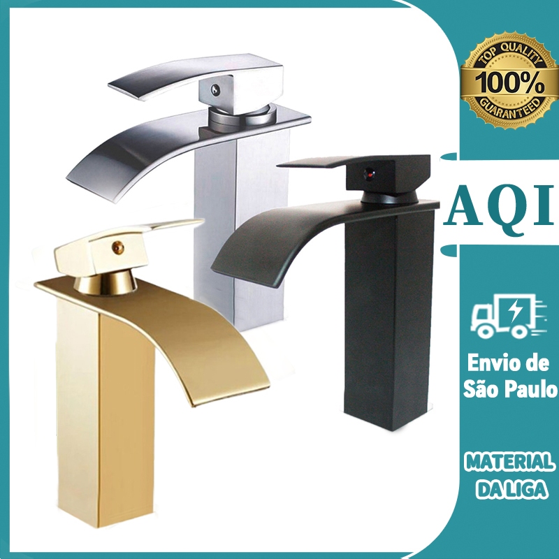 Torneira Banheiro Preta Cascata Misturador Monocomando Baixa Torneira premium em aço inoxidável