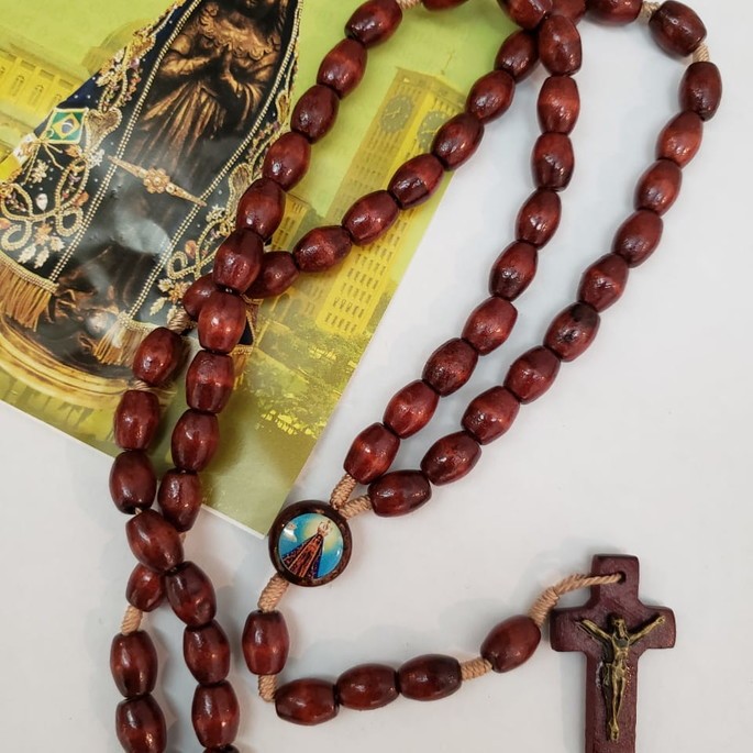 Terço em Madeira de São Jorge Nossa Senhora São Bento, 44 cm Terço de Proteção Guerreiro Protegido e Abençoado Promoção