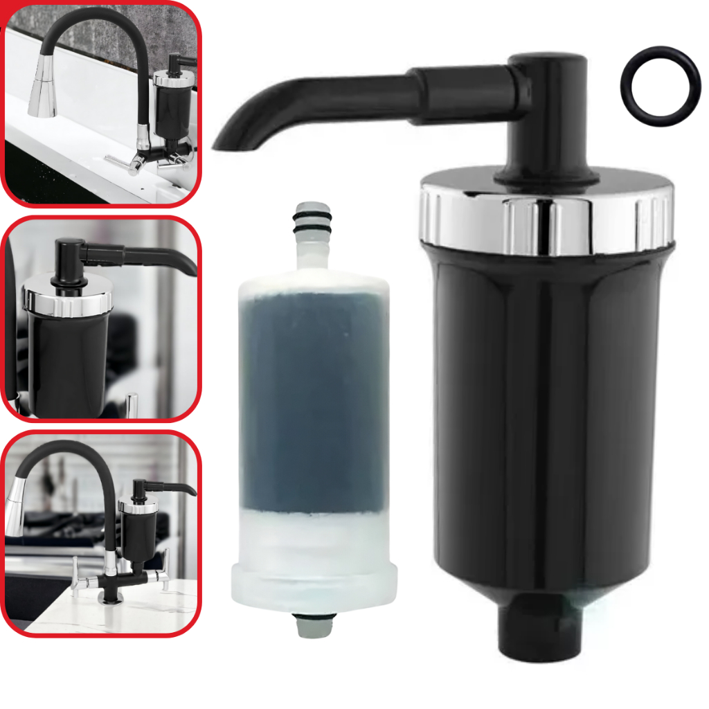 Copo ABS Torneira Filtro Preto Tampa Cromada Vela Refil Carvão Ativado Torneira Filtro Pro-Saúde