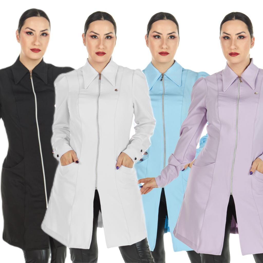 Jaleco Feminino Alfaiataria Acinturado Várias Cores Esteticista Salão de Beleza Nail Designer Profissional Estudante