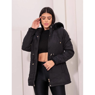 Jaqueta Parka Forrada com Capuz Removível Inverno