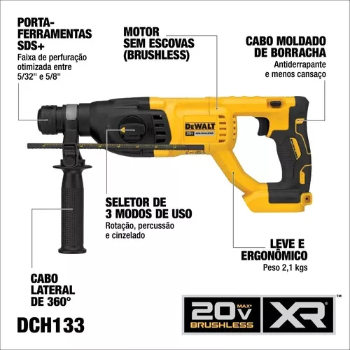 Martelete Rompedor Dewalt 20v 2 Bateria Dch133b + Carregador Bivolt · foto 2