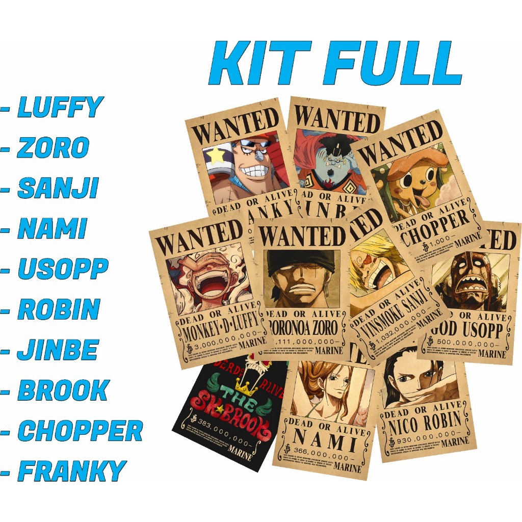 Kit Full Pôster Premium Procurados Wanted One Piec Autocolante Decoração para Porta Quarto em Oferta na Shopee