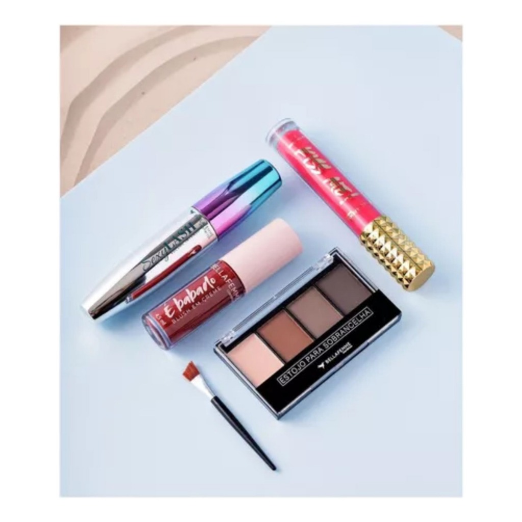 Kit De Maquiagem Paleta De Sobrancelha Blush Batom Rímel