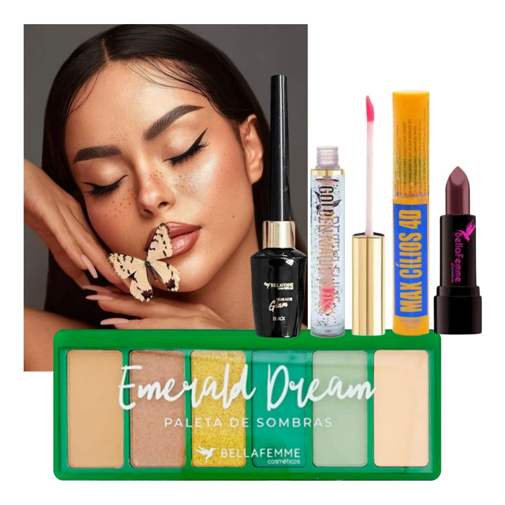 Kit De Maquiagem Paleta De Sombras Batom Rímel Delineador