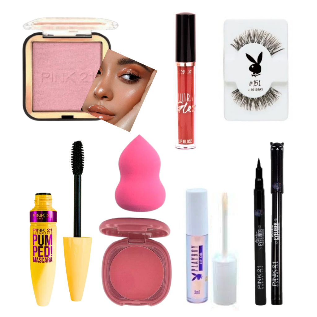 Kit Maquiagem Completo Playboy Batom Liquido Esponja Cílios