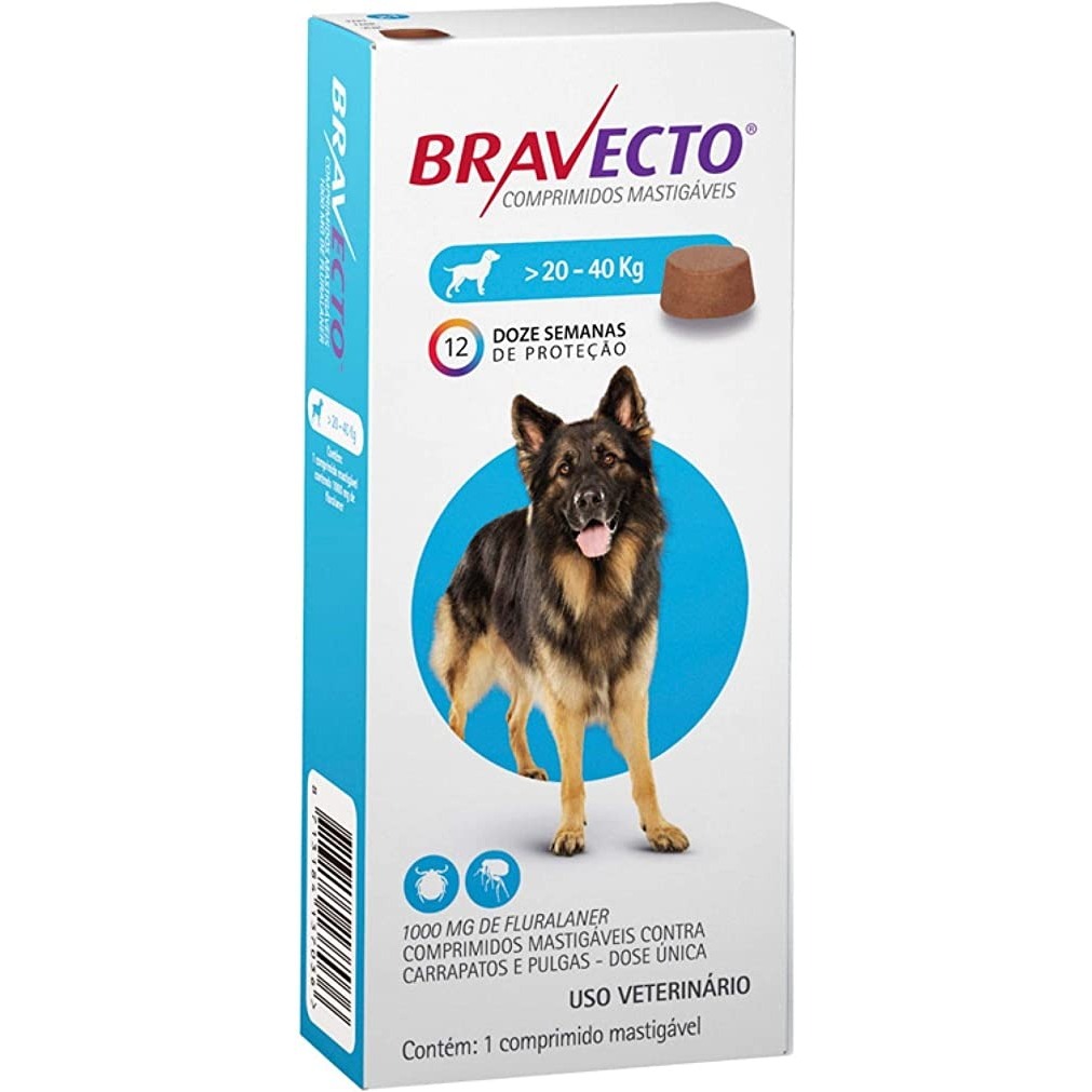 Antipulgas Bravecto 20 A 40 Kg 1000mg 1 comprimido em Oferta na Shopee
