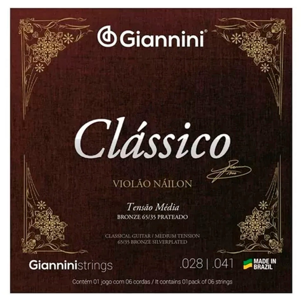 Encordoamento Nylon Violão Corda Giannini Clássico Média- GENWPM