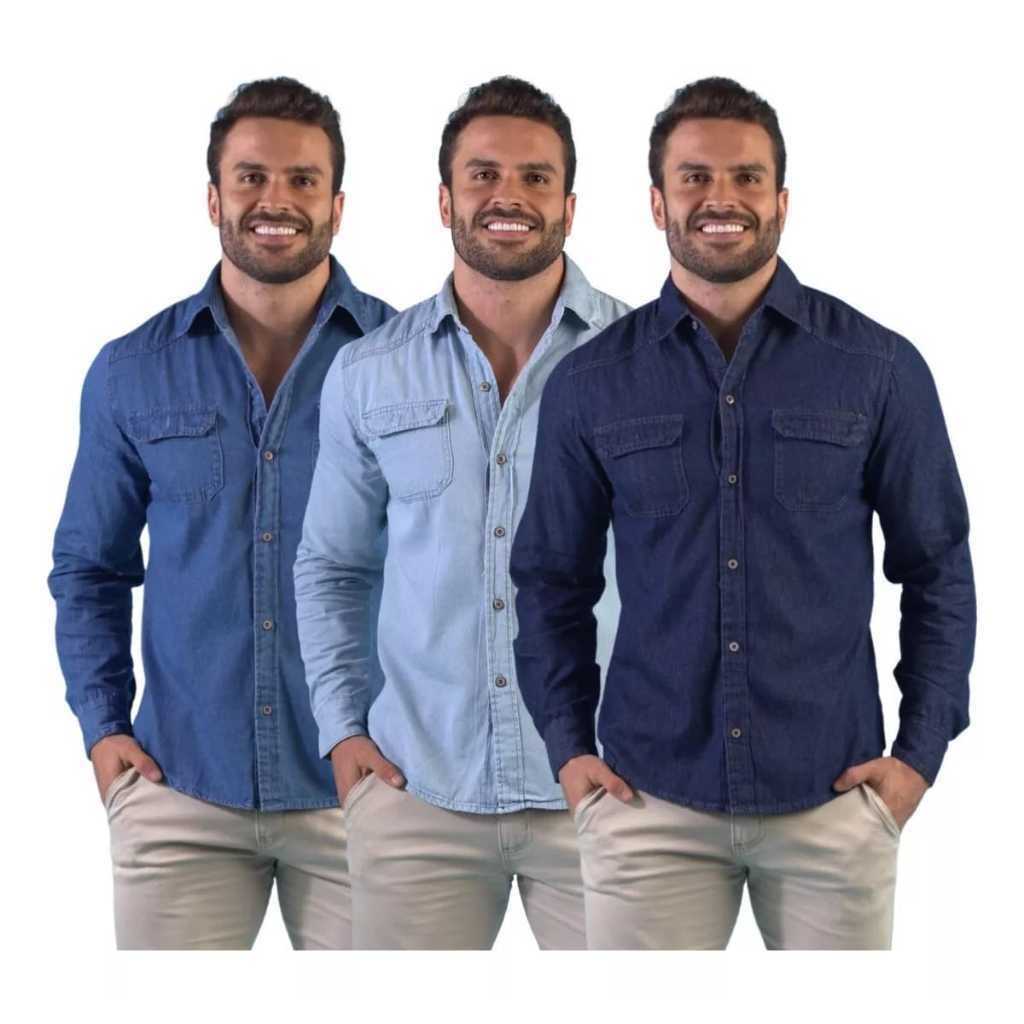 Camisa Jeans Masculina Liso Moda Tradicional
