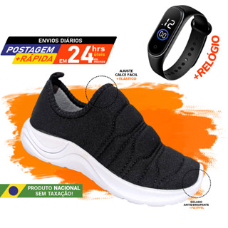 Tênis + Relógio Infantil LED Unissex Preto Macio Moderno Versátil Sem Cadarço Leve Lindo Confortável