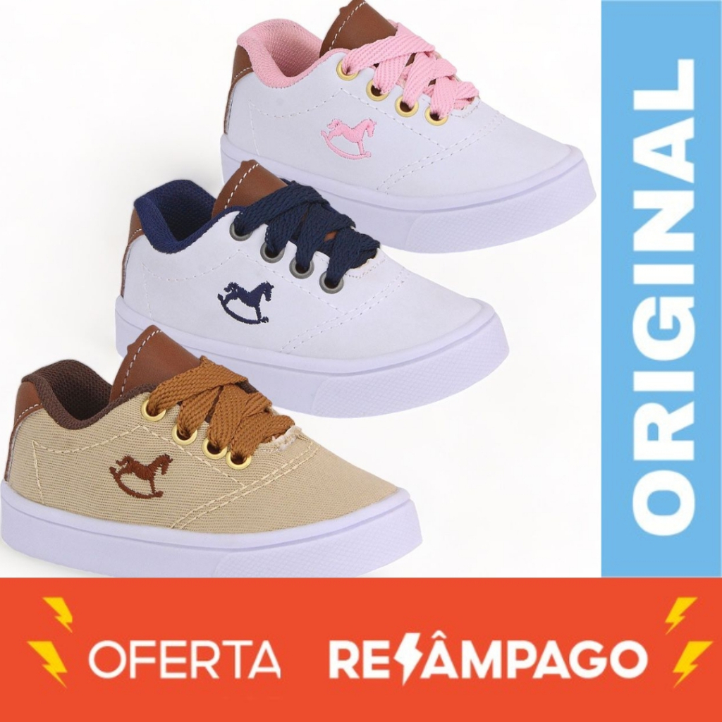 Tênis Casual Baby infantil em Couro Melhor Qualidade Solado Anti Derrapante