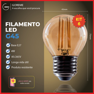 Kit 6 Lâmpada Filamento LED G45 4W E27 LUZ QUENTE (AMARELO) Âmbar Retrô Vintage 110V~220V | Bivolt em Oferta na Shopee