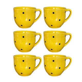Jogo 6 Xícaras Paris Amarela Decoradas Bolinhas 170 ML