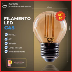 Kit 10 Lâmpada Filamento LED G45 4W E27 LUZ QUENTE (AMARELO) Âmbar Retrô Vintage 110V~220V | Bivolt