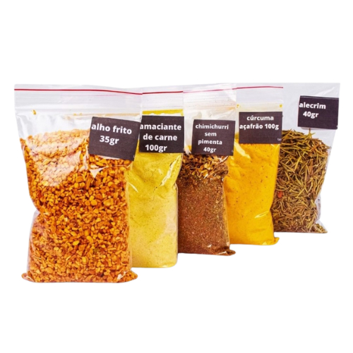 TEMPEROS E CONDIMENTOS KIT 32 UNIDADES NATURAIS EMBALAGEM ZIP LOCK (30G CADA) em Oferta na Shopee