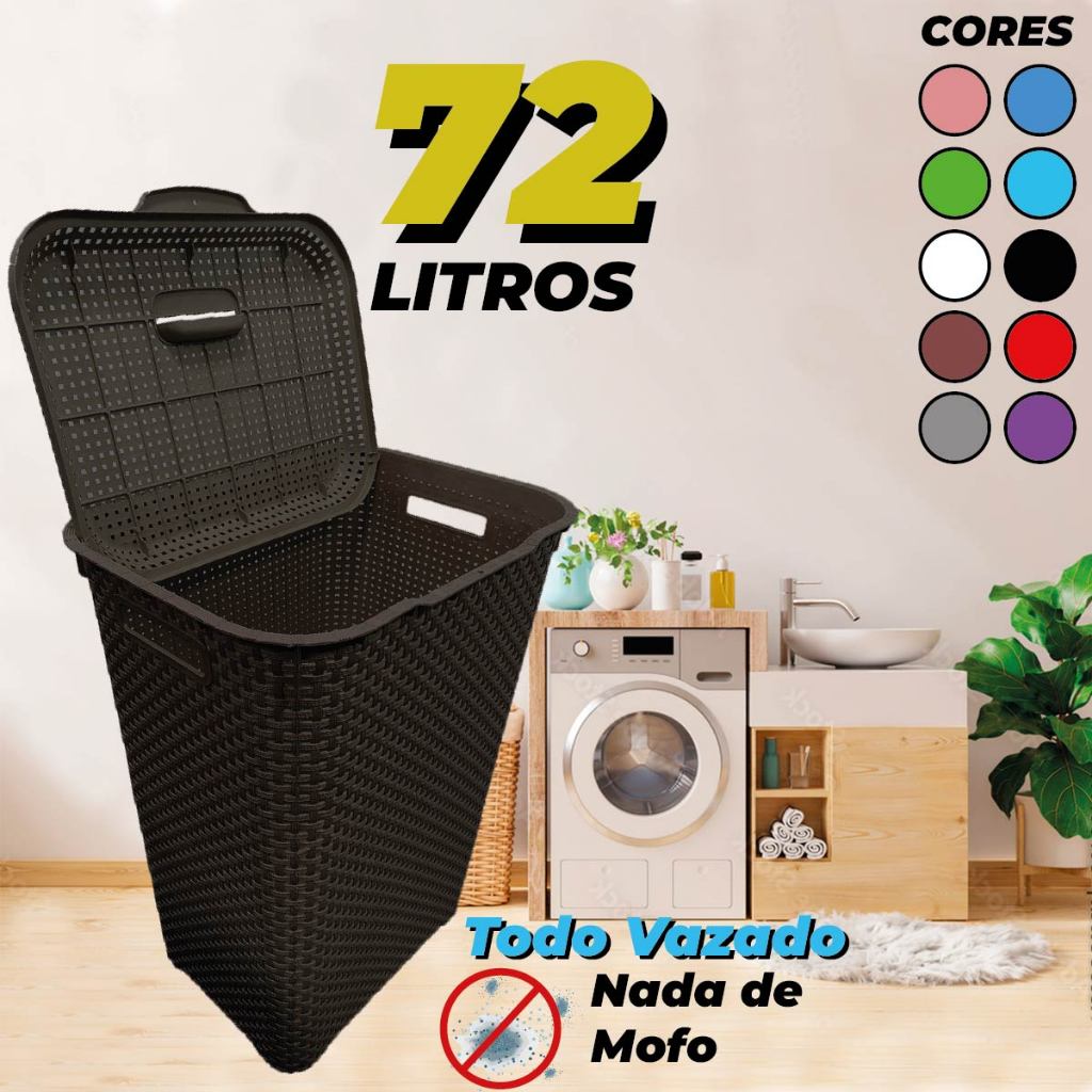 Cesto De Roupa Suja 72 Litros Resistente Lavanderia Com Tampa Organizador Roupas Lavanderia Banheiro Balde Multiuso