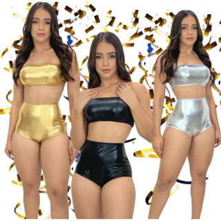 Hot pants conjunto metalizado carnaval verão 2024