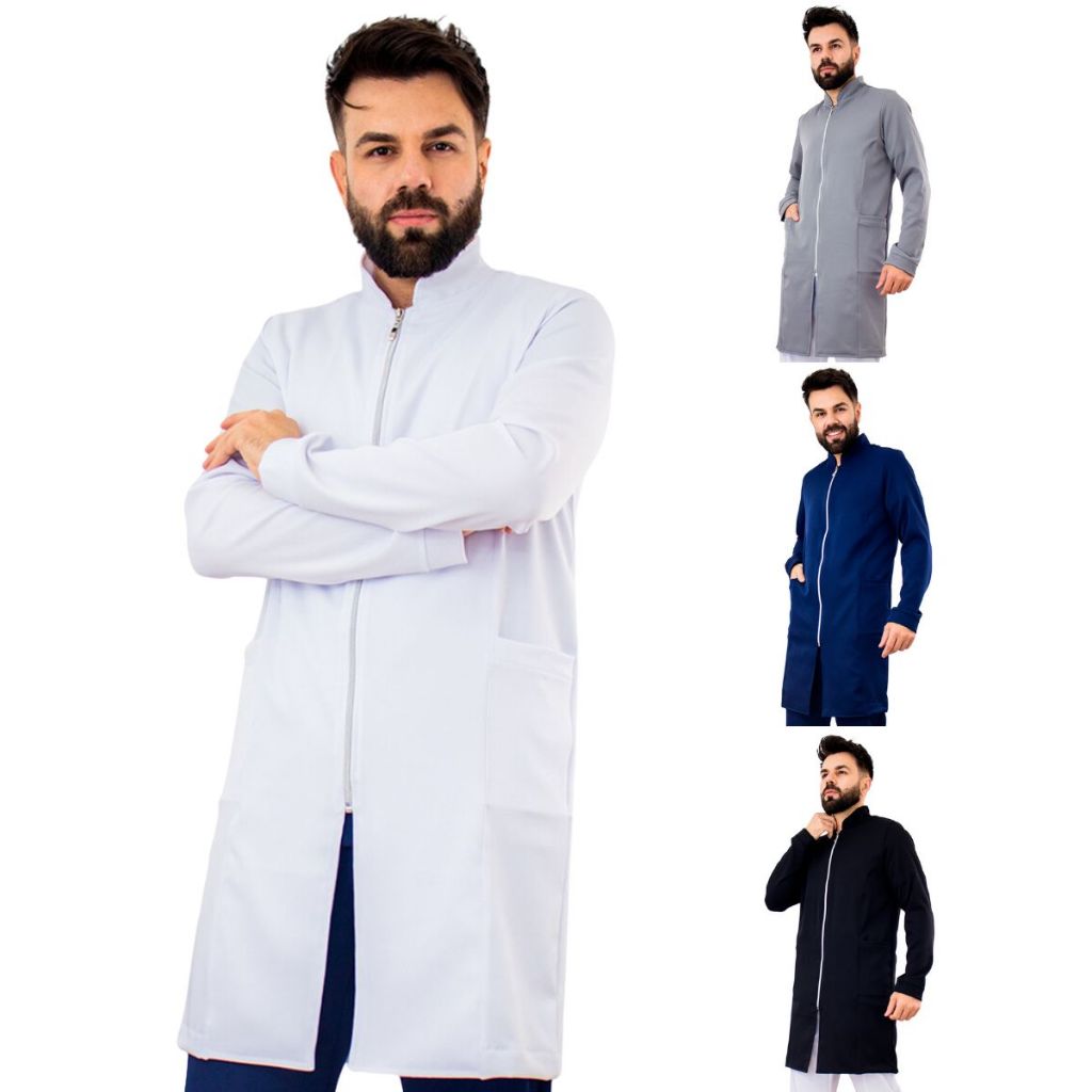 Jaleco Masculino Two Way Manga Longa Bordado Com Seu Nome Personalizado Dentista Médico Veterinário Profissional Estudante