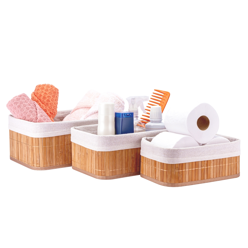 Jogo de Cestos Organizadores Bambu Natural Artiko Pott Forrado 3 Peças em Oferta na Shopee