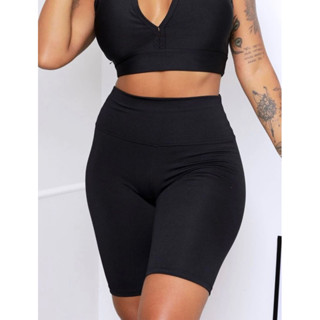 shorts ciclista Bermuda feminina cintura alta fitness para academia ou dia a dia em Oferta na Shopee