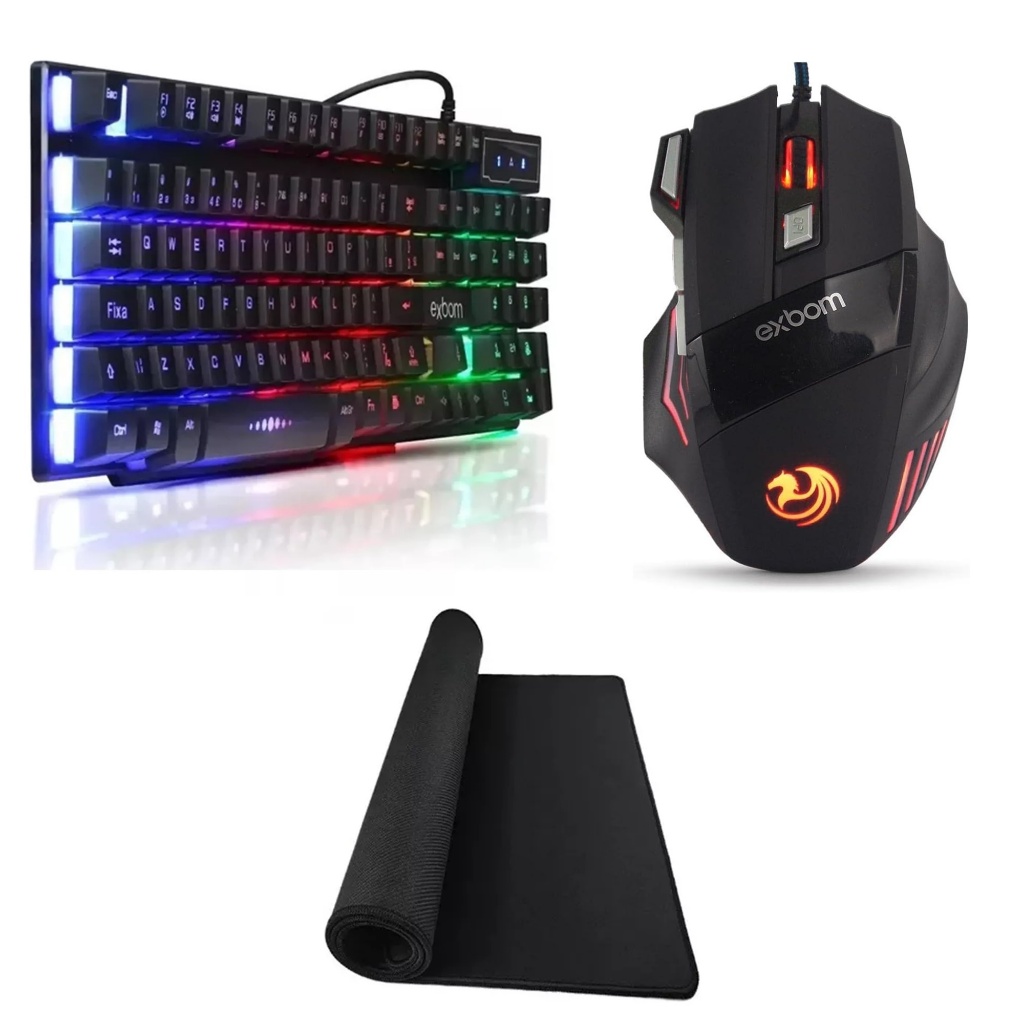 Kit Gamer Teclado Semi-mecânico RGB + Mouse 3200 Dpi RGB + Mouse Pad 70x35