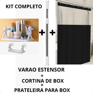 Kit Varao extensivo1,10m a 2m + cortina de box + prateleira organizadora para seu banheiro