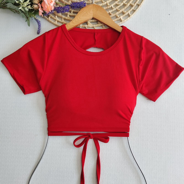cropped suplex com manga curta\com bojo\amarrado\moda feminina em Oferta na Shopee