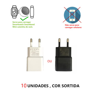 Kit 10 Fonte Usb Carregador Adaptador Tomada 5V Bivolt para Smartband Smartwatch Caixinha de som