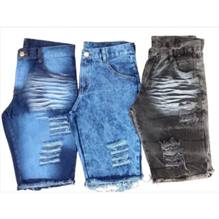 kit Bermudas Jeans Shorts Jens Masculino 3 Peças Bermuda Sarja Slim