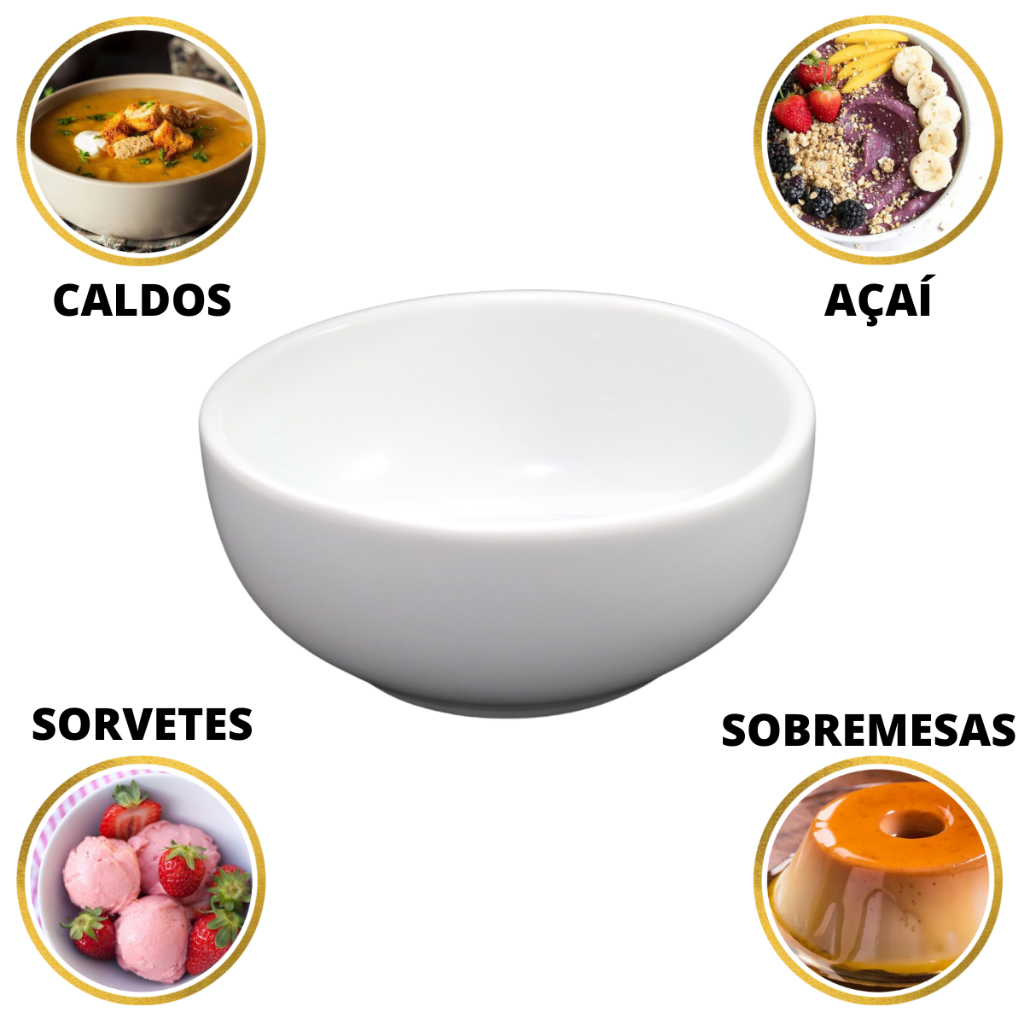 Tigela Mexicana Bowl 400 ml Porcelana Branca Sopa Caldo Sobremesa Mousse Refratário Apto para Forno