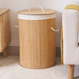 Cesto Bambu Redondo Forrado Para Casa - Roupas Sujas Banheiro Lavanderia em Oferta na Shopee