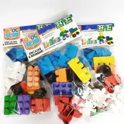 Kit 20 Pct de Bloco De Montar Encaixar com Rodinha Brinquedo Educativo 24 Peças Oferta Lembracinha
