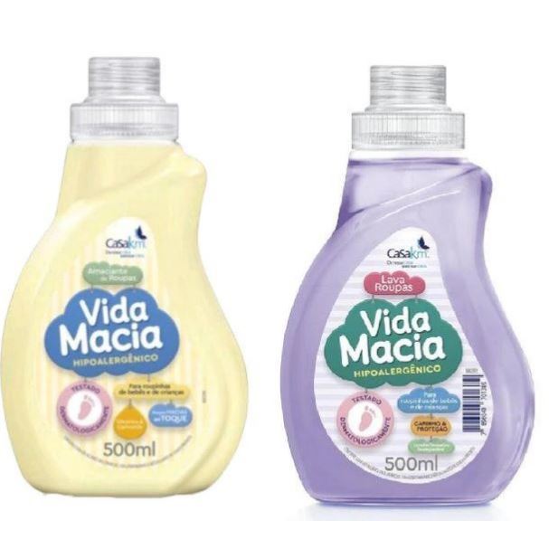Vida Macia Lava Roupas Líquido Sabão e Amaciante 500ml Opção de KIT