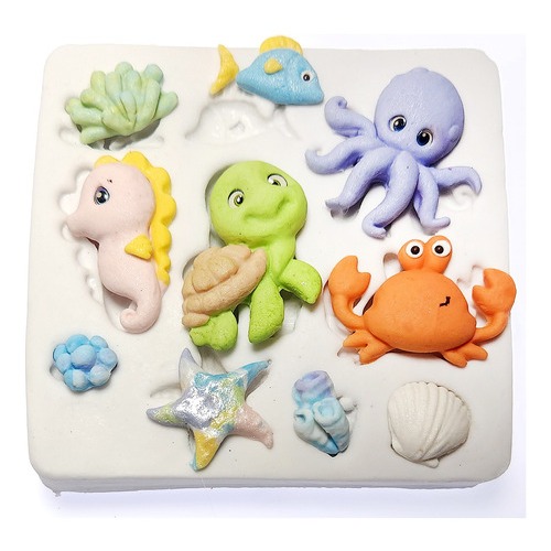 Molde De Silicone Fundo Do Mar Polvo Peixe Algas Conchas Estrela do Mar Tartaruga em Oferta na Shopee
