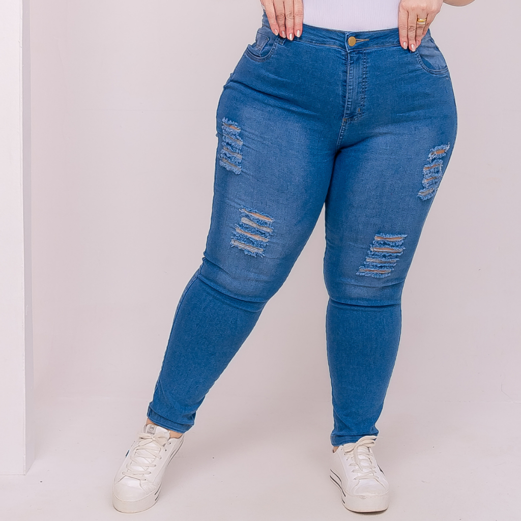 Calça Feminina Jeans Plus Size Cintura Alta em Oferta na Shopee