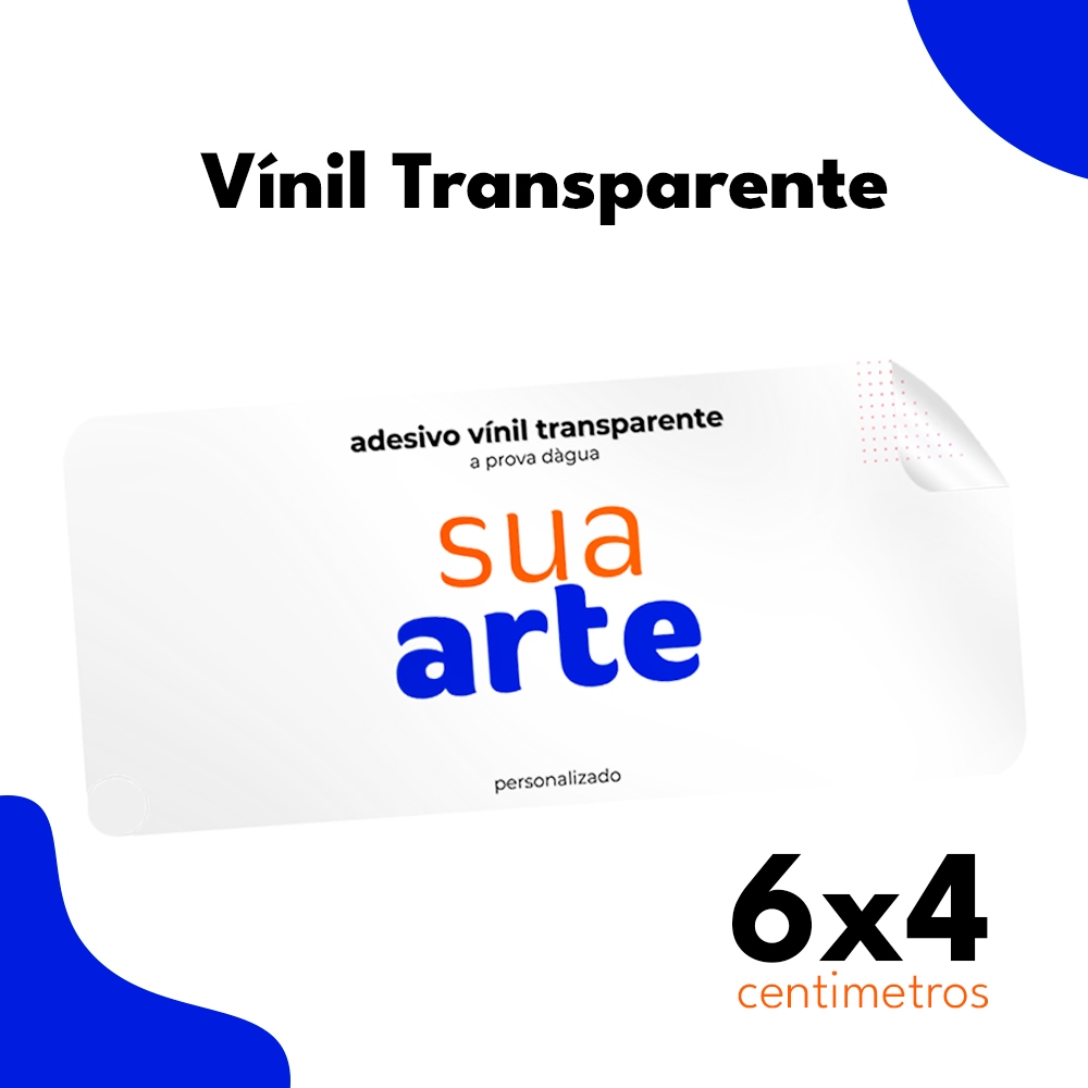 ETIQUETA ADESIVA VINIL TRANSPARENTE RETANGULAR - 6x4 cm - Adesivo transparente personalizado À Prova D` ÀGUA