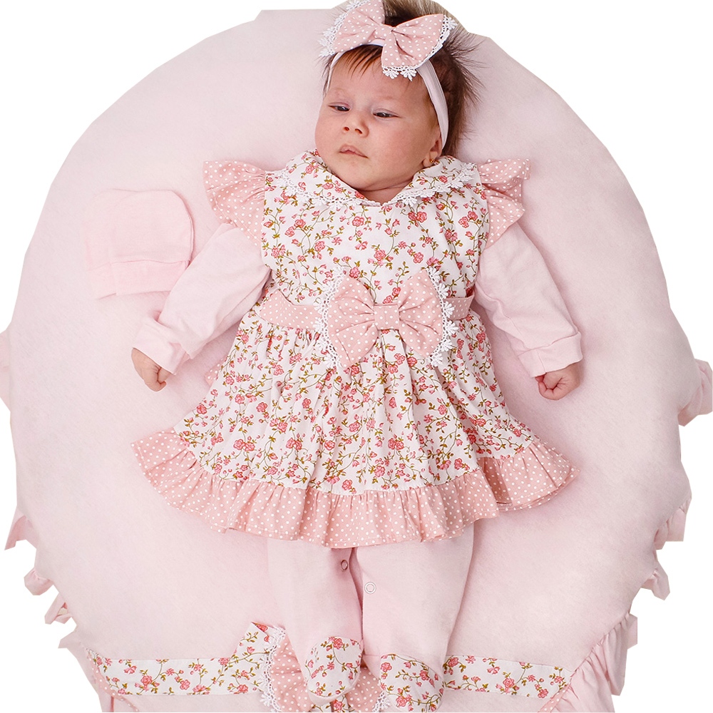 Saída de Maternidade Menina Ísis Luxo Floral Rosa 05 Peças