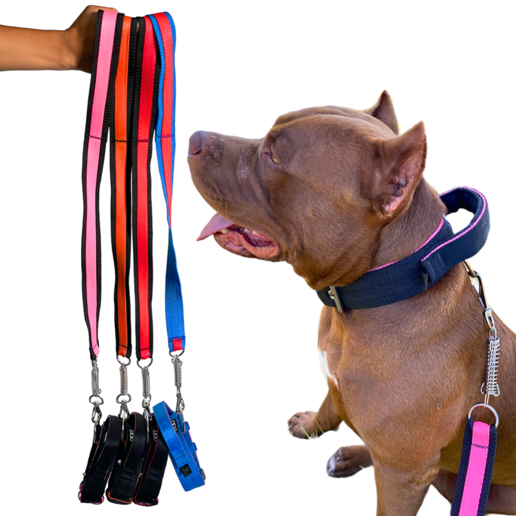 Coleira Guia Com Mola Xtreme K9 Pet Cachorro Pitbull Raças Media e Grandes Porte