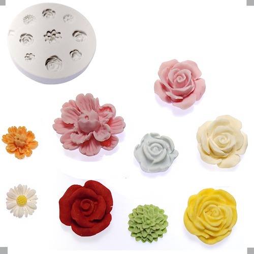 Molde De Silicone Flor Para Doces Flores 9 Modelos Rosa Cravo Margarida