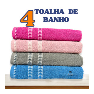 Kit c/4 Toalhas de Banho Gigante Felpuda Bordada 1,30x70cm  100% algodão - Direto fábrica