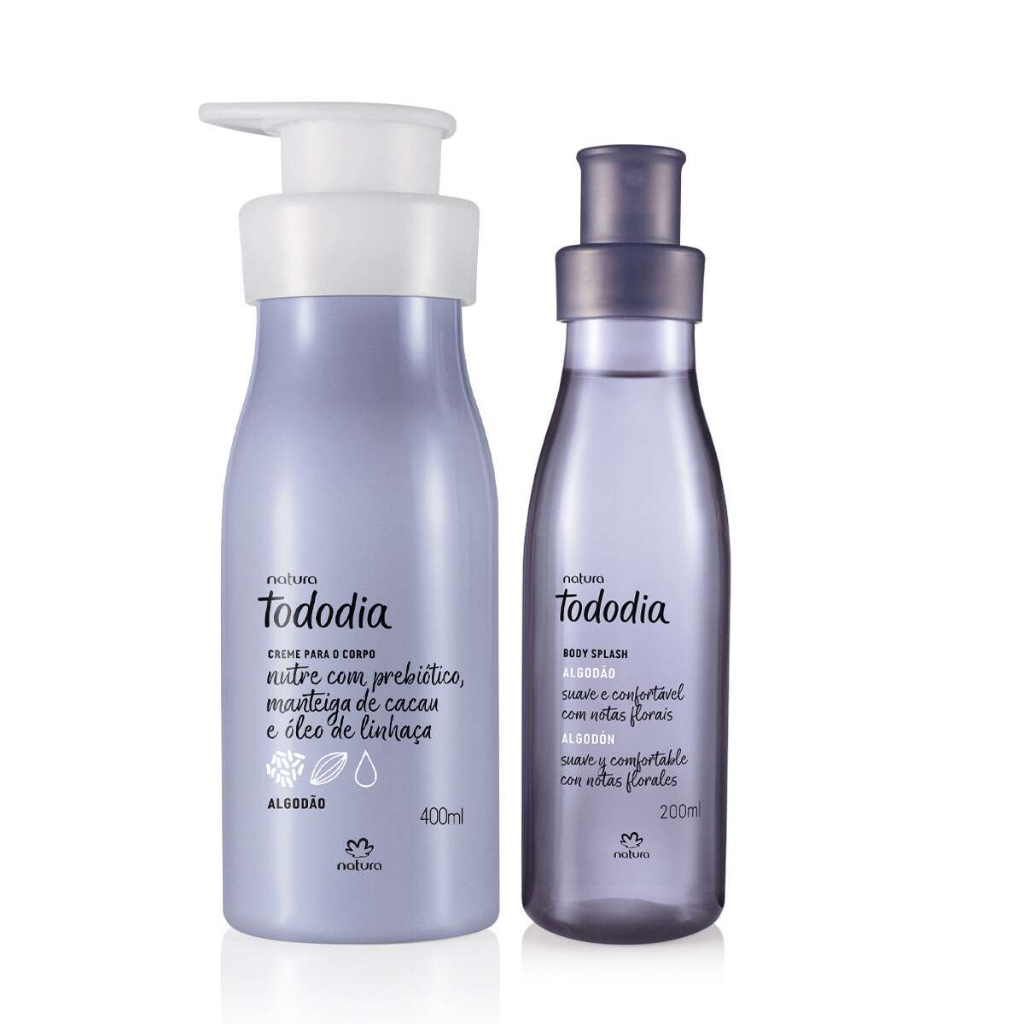 Conjunto Natura Tododia Algodão: Creme Hidratante Corporal 400 ml + Body Splash Colônia 200 ml