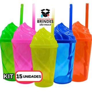 KIT 15 COPOS TWISTER 300ML TRANSLUCIDO COM TAMPA CHANTILLY E CANUDO PARA ADESIVAR E PERSONALIZAR em Oferta na Shopee