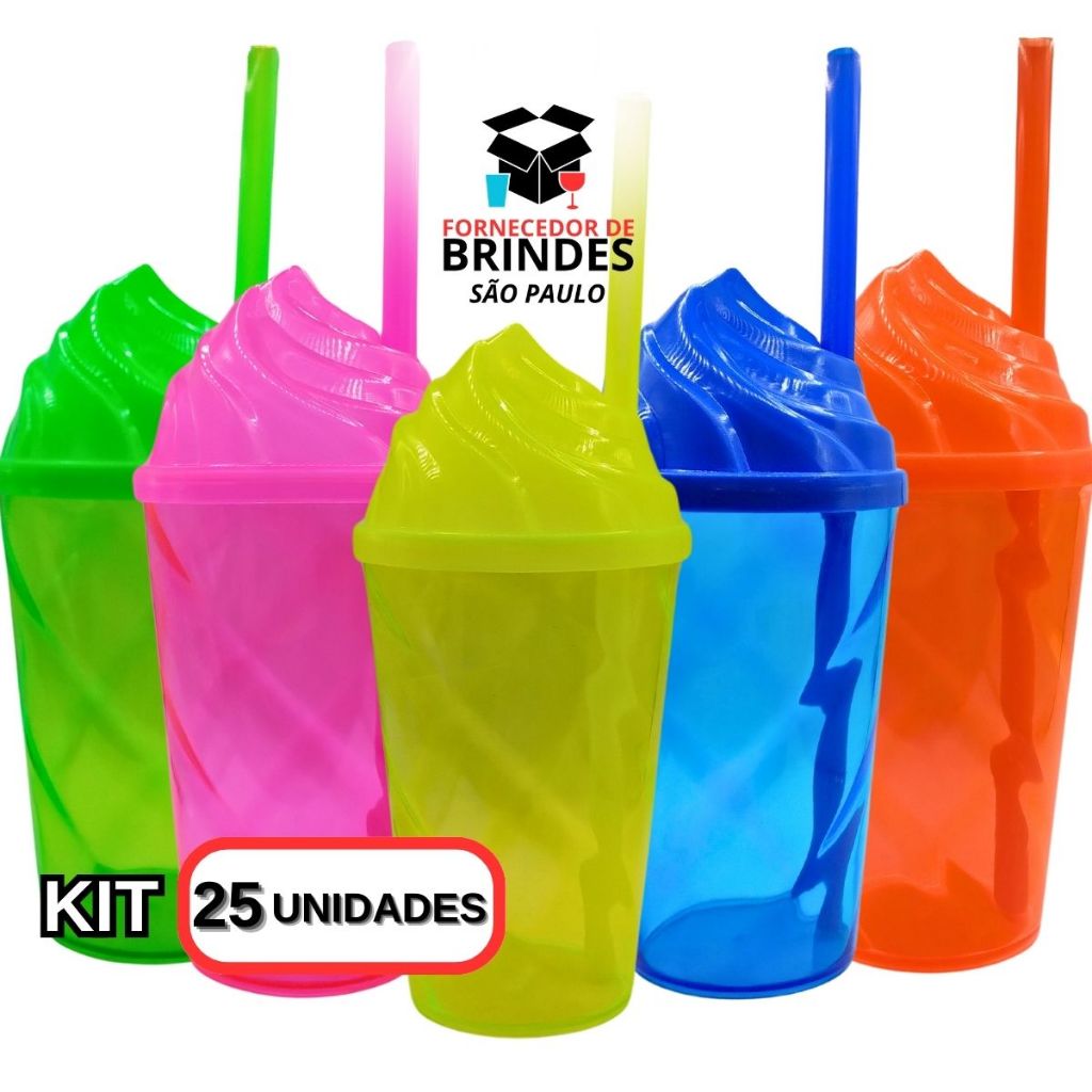 KIT 25 COPOS TWISTER 300ML TRANSLUCIDO COM TAMPA CHANTILLY E CANUDO PARA ADESIVAR E PERSONALIZAR em Oferta na Shopee
