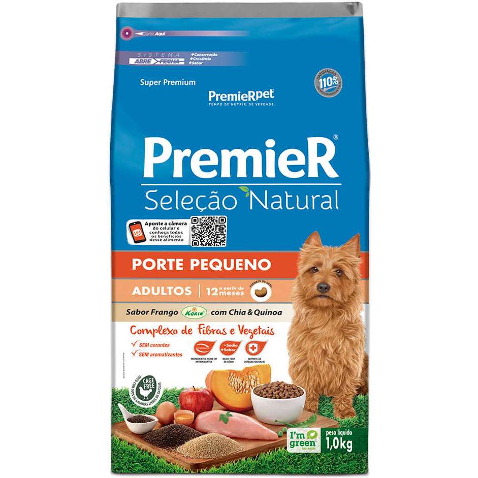 Premier Seleção Natural Cães Adultos Raças Pequenas Sabor Frango&Chia&Quinoa 1kg