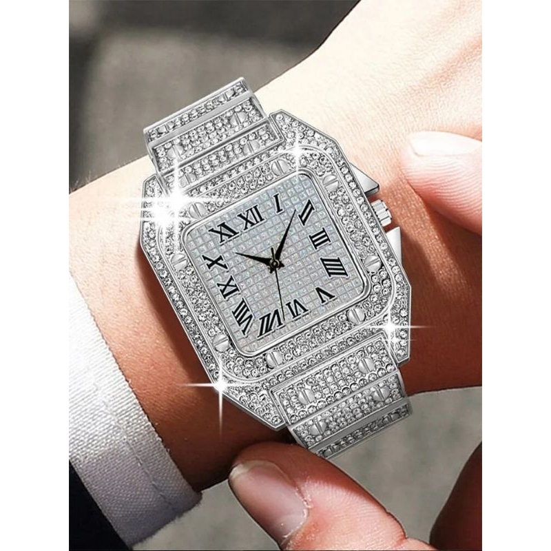 Relógio Ice Diamante Cravejado Unissex Relógios Feminino Relógios Masculino  Relógio Prateado Relógio De Pulso