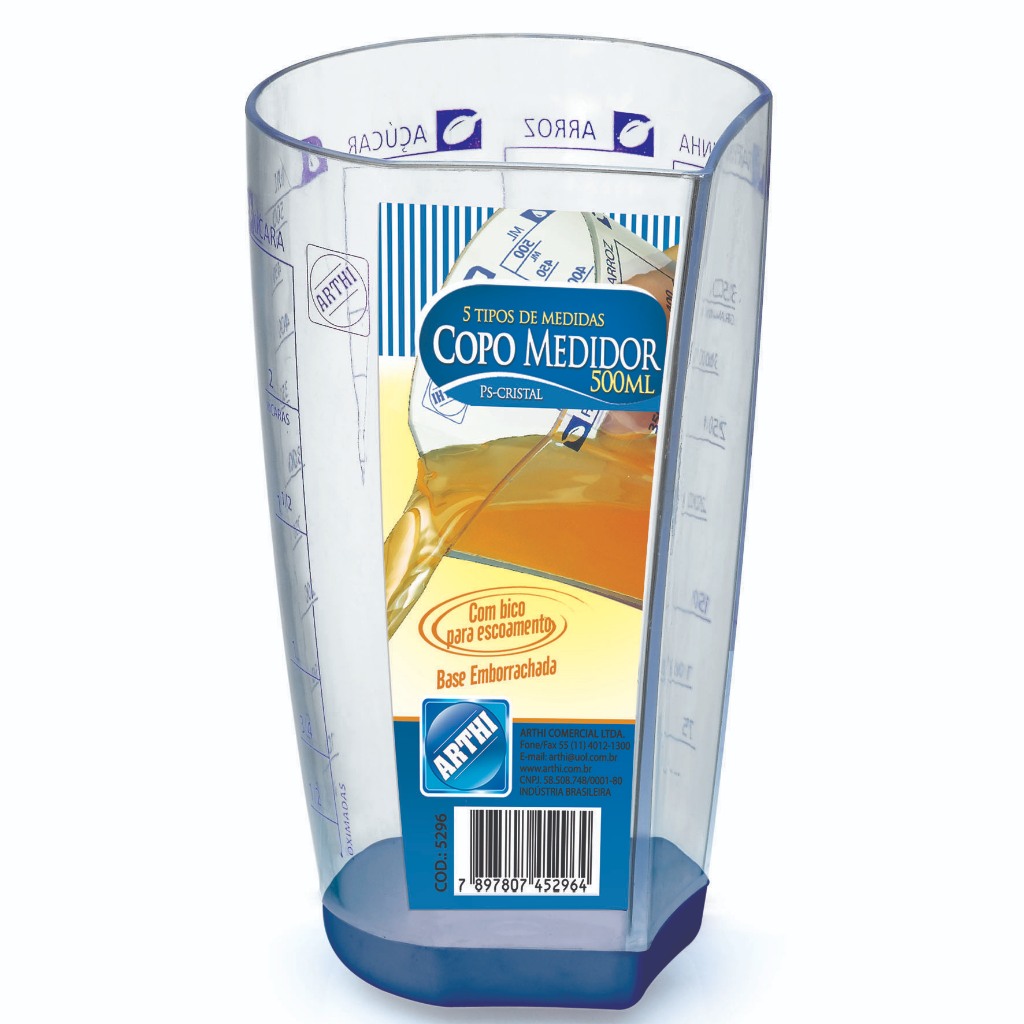 Copo Ps Cristal Graduado Com Base Emborrachada 500 Mls-5296