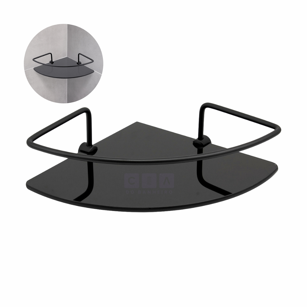 Porta Shampoo de Canto Vidro Preto Luxo