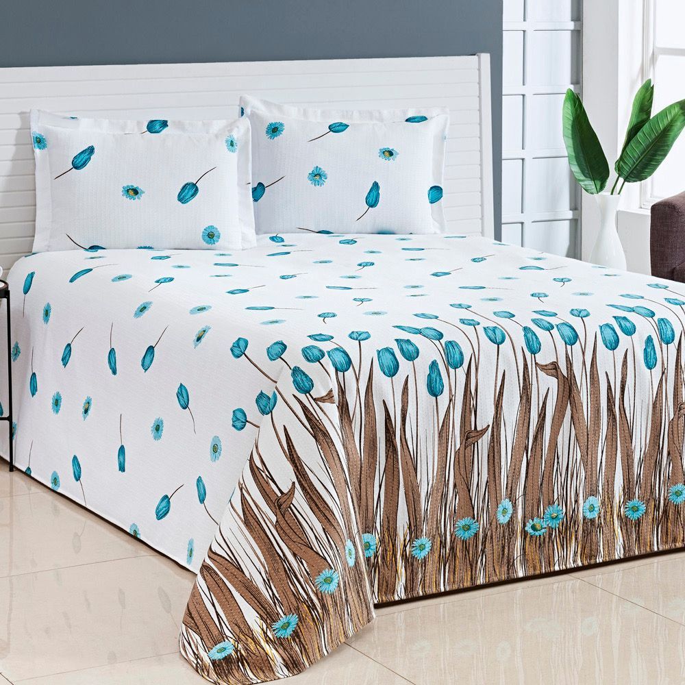 Kit Cobre Leito Casal Padrão 03 Peças Tulipa Estampado