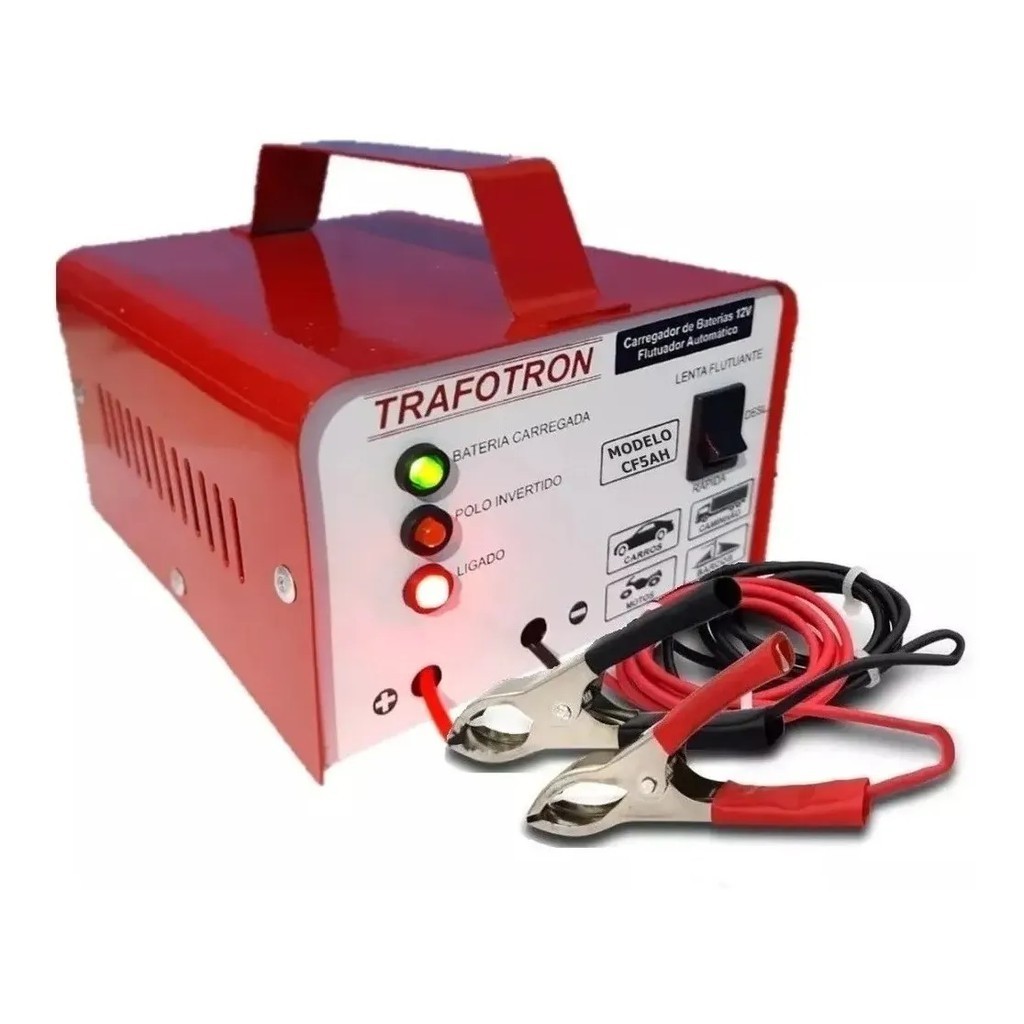 Carregador de Bateria Automotiva CF5 12 Volts 5 Amp/Hr, Bivolt, Flutuante Carro, Moto, Estacionaria