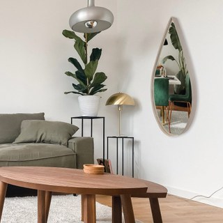 Espelho Retrô Pinterest Orgânico Decorativo Grande 64x44cm Borda em Couro 3cm - Mod. Gota em Oferta na Shopee
